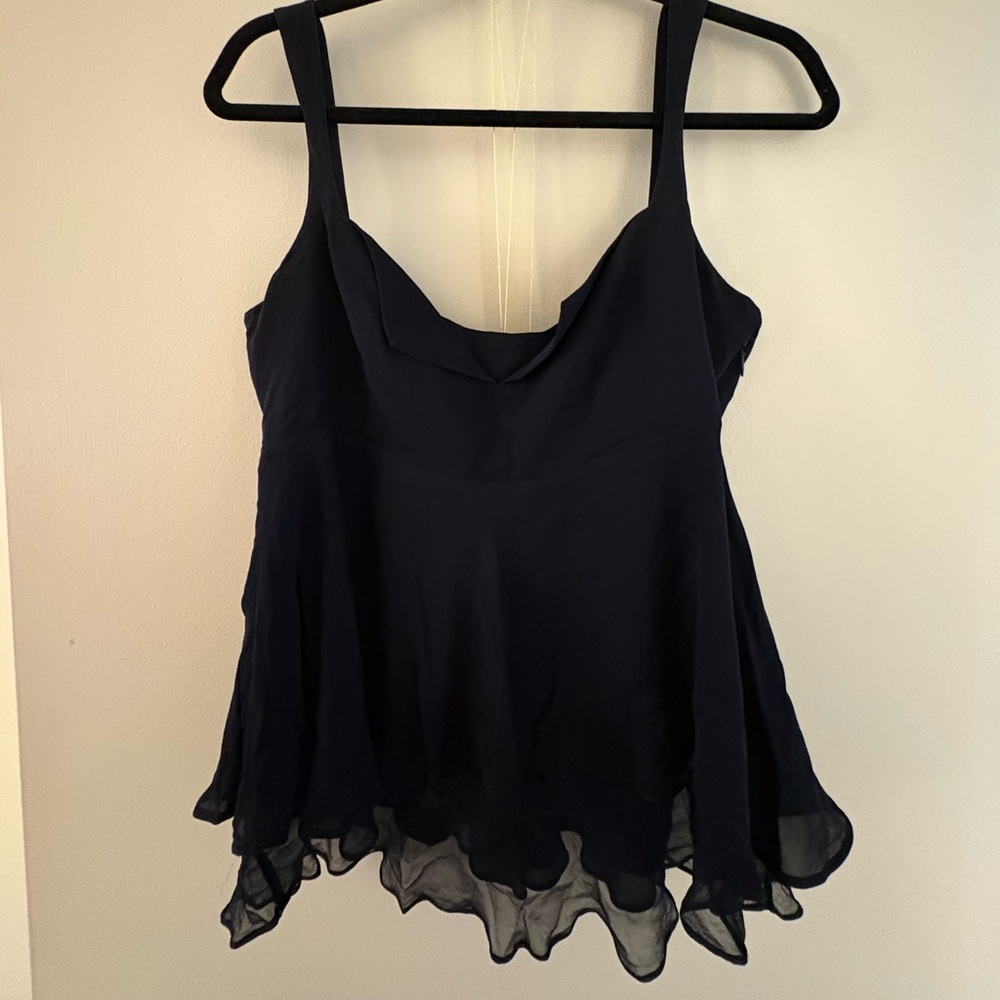 Cinq a Sept Navy Blue Asymmetrical Peplum Camisole